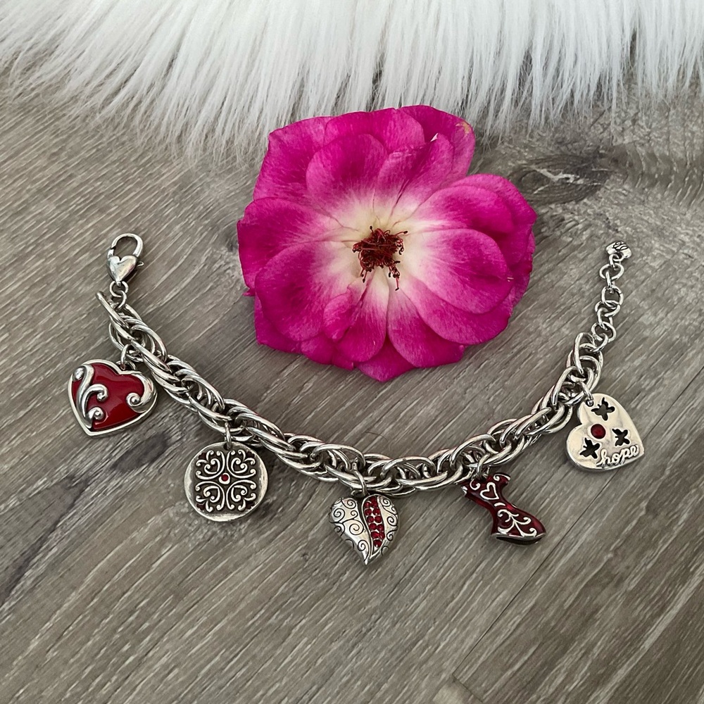 ❤️ BRIGHTON Retired “Go Red” Courage Love Hope Dream Adjustable Charm Bracelet